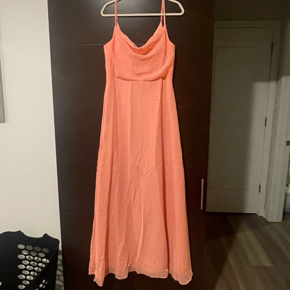 Coral A-Line Cowl Chiffon Dress